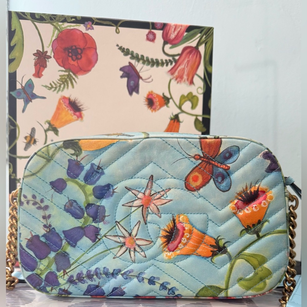 Gucci x Unskilled Worker GG Marmont Matelasse Calfskin Flora Crossbody - Picture 3 of 15